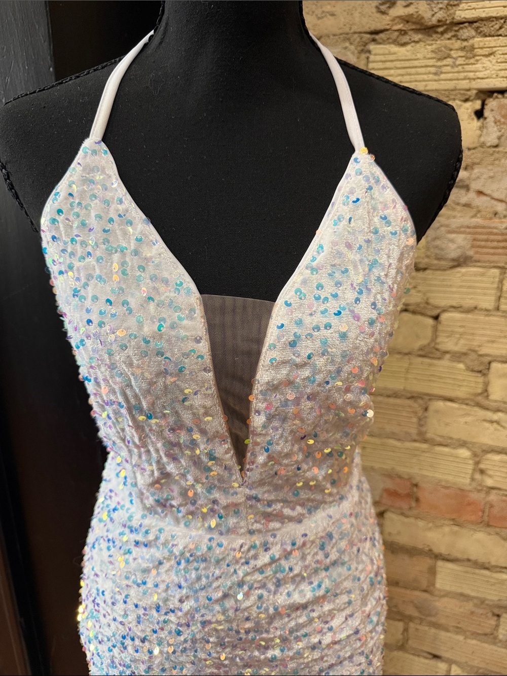 🪩 SHEIN Iridescent Sequin Halter Mini Dress | Lace-Up Back | M | NWOT - Picture 2 of 6